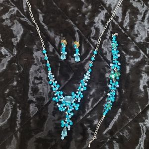 Genuine Aqua Crystal necklace set.